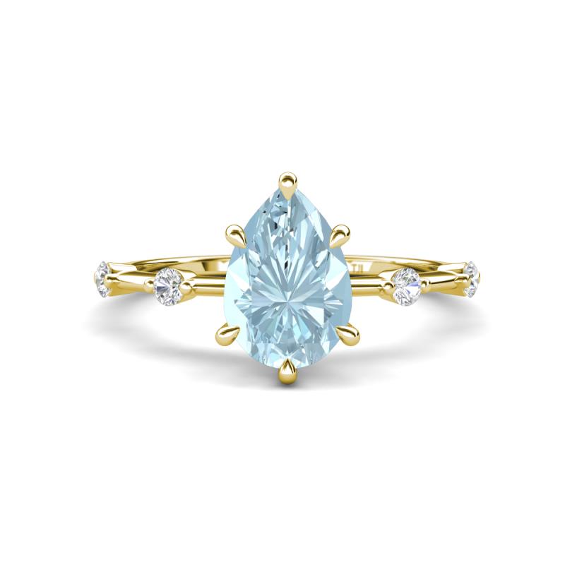 Nuria 1.31 ctw Pear Shape Aquamarine  (9X6 mm) accented Natural Diamonds Engagement Ring 