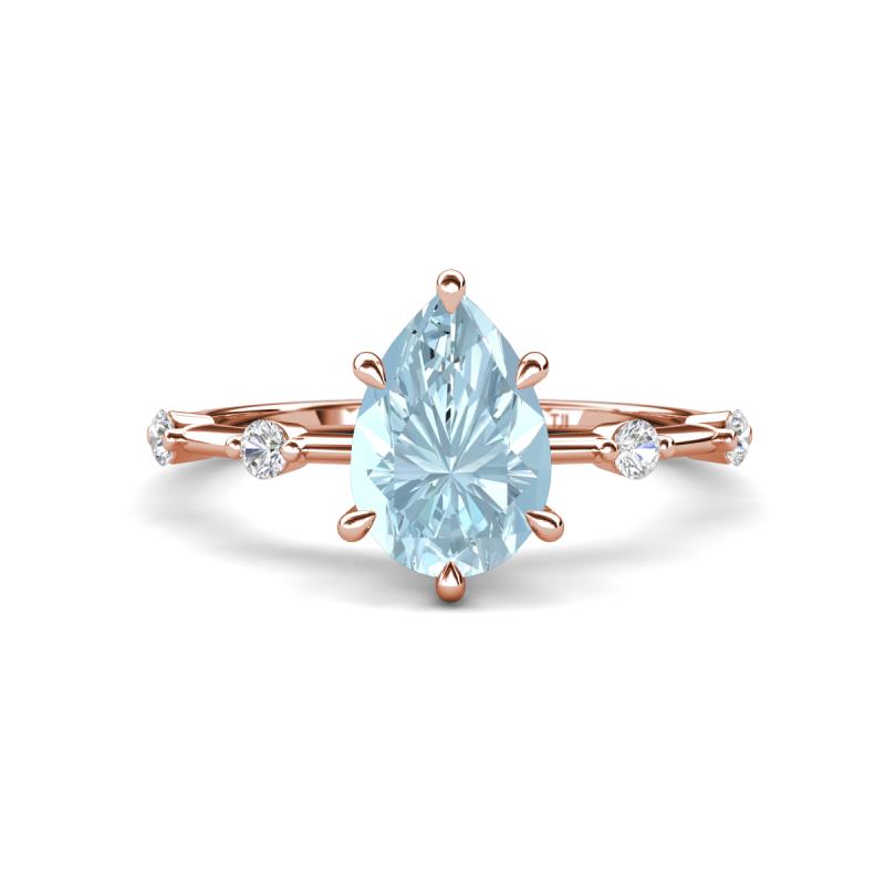 Nuria 1.31 ctw Pear Shape Aquamarine  (9X6 mm) accented Natural Diamonds Engagement Ring 