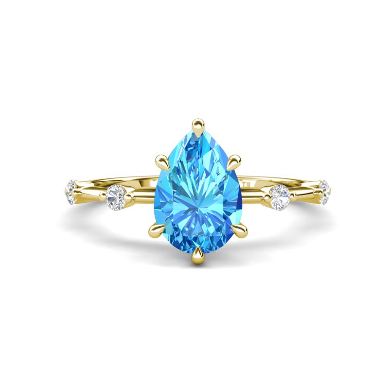 Nuria 1.76 ctw Pear Shape Blue Topaz  (9X6 mm) accented Natural Diamonds Engagement Ring 