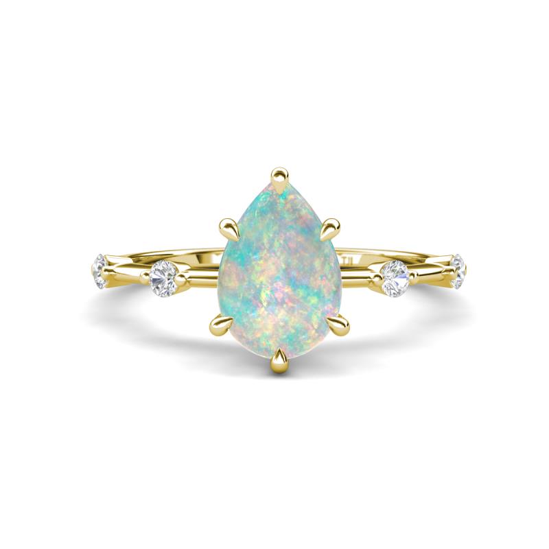 Nuria 0.78 ctw Pear Shape Opal  (9X6 mm) accented Natural Diamonds Engagement Ring 