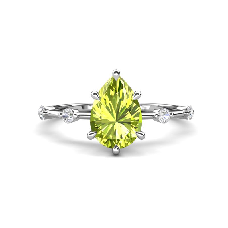 Nuria 1.61 ctw Pear Shape Peridot  (9X6 mm) accented Natural Diamonds Engagement Ring 