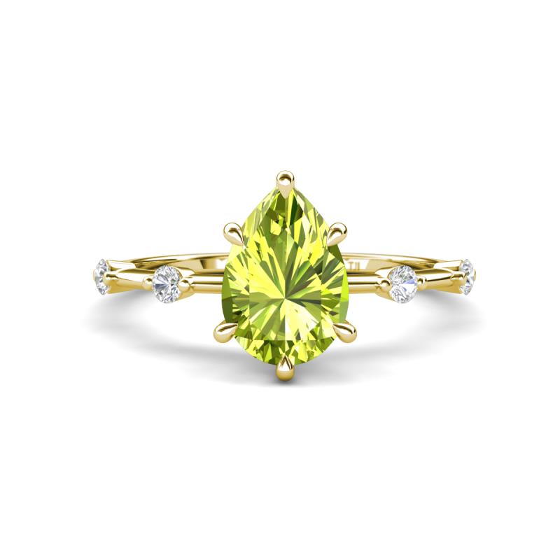 Nuria 1.61 ctw Pear Shape Peridot  (9X6 mm) accented Natural Diamonds Engagement Ring 