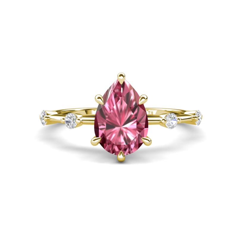 Nuria 1.61 ctw Pear Shape Pink Tourmaline  (9X6 mm) accented Natural Diamonds Engagement Ring 