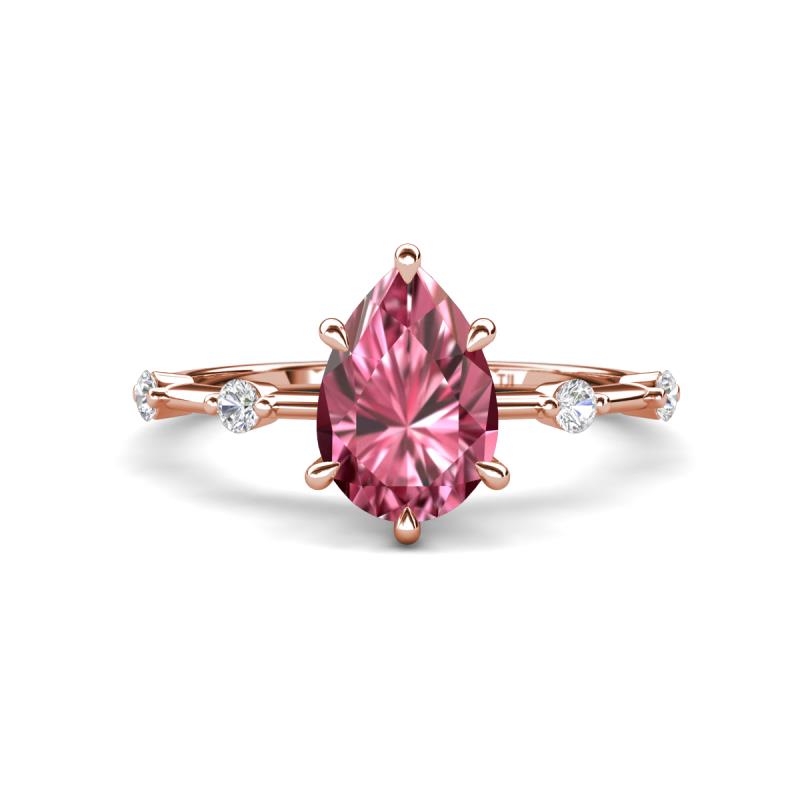 Nuria 1.61 ctw Pear Shape Pink Tourmaline  (9X6 mm) accented Natural Diamonds Engagement Ring 