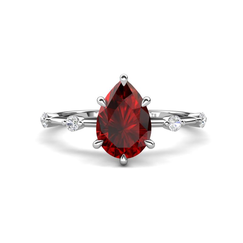 Nuria 1.71 ctw Pear Shape Red Garnet  (9X6 mm) accented Natural Diamonds Engagement Ring 