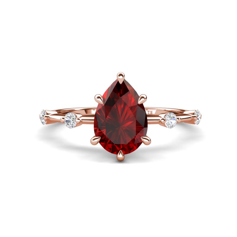 Nuria 1.71 ctw Pear Shape Red Garnet  (9X6 mm) accented Natural Diamonds Engagement Ring 