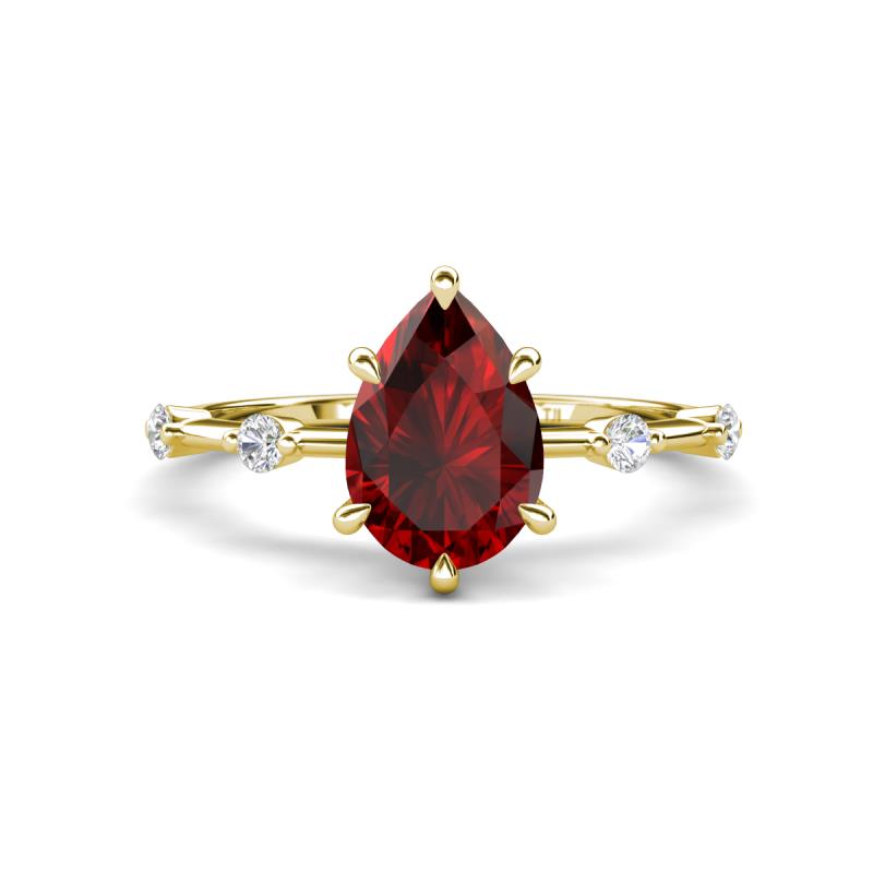 Nuria 1.71 ctw Pear Shape Red Garnet  (9X6 mm) accented Natural Diamonds Engagement Ring 