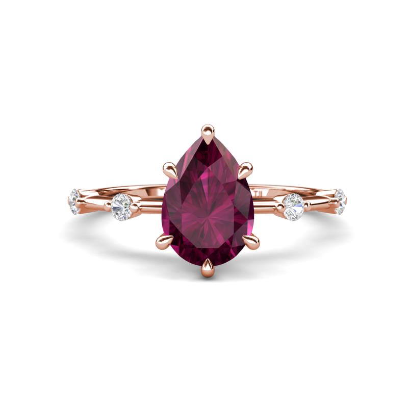 Nuria 1.56 ctw Pear Shape Rhodolite Garnet  (9X6 mm) accented Natural Diamonds Engagement Ring 