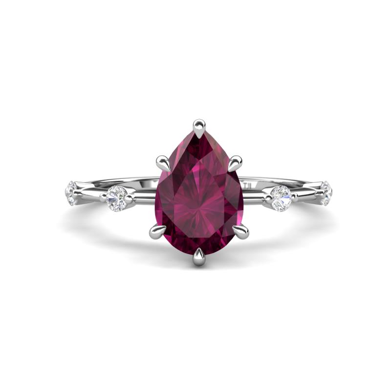 Nuria 1.56 ctw Pear Shape Rhodolite Garnet  (9X6 mm) accented Natural Diamonds Engagement Ring 