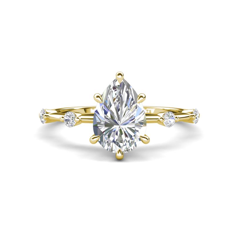 Nuria 1.41 ctw Pear Shape Moissanite  (9X6 mm) accented Natural Diamonds Engagement Ring 