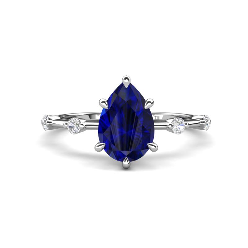 Nuria 1.74 ctw Pear Shape Created Blue Sapphire  (9X6 mm) accented Natural Diamonds Engagement Ring 