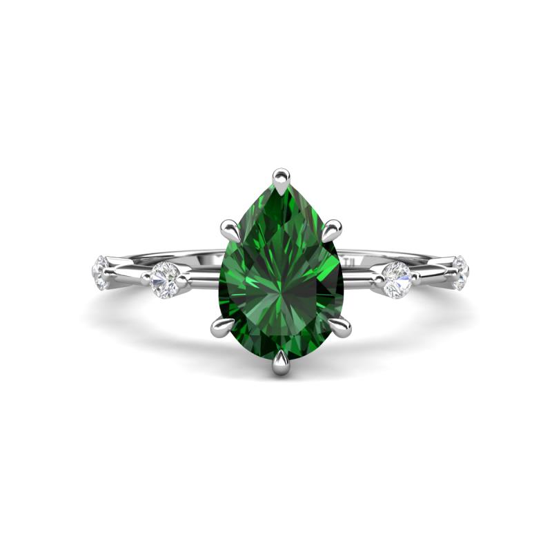 Nuria 1.21 ctw Pear Shape Created Emerald  (9X6 mm) accented Natural Diamonds Engagement Ring 