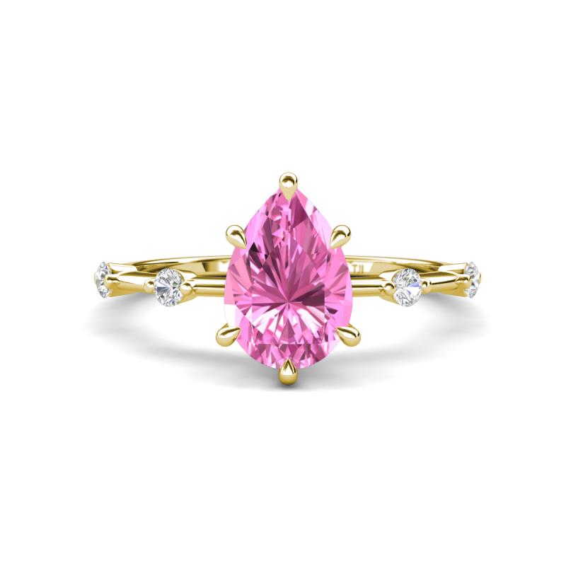 Nuria 1.61 ctw Pear Shape Created Pink Sapphire  (9X6 mm) accented Natural Diamonds Engagement Ring 