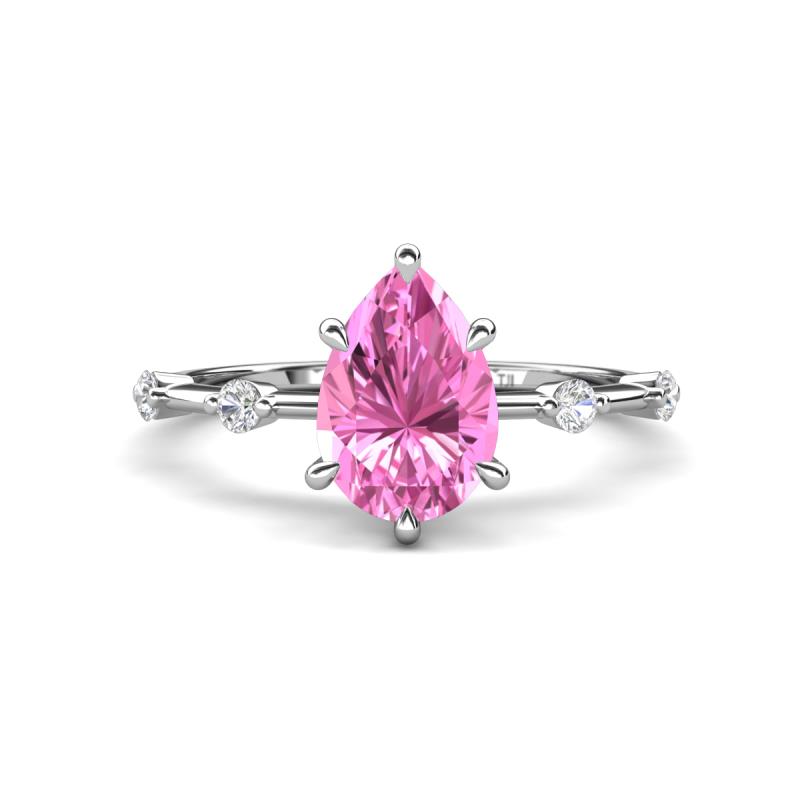 Nuria 1.61 ctw Pear Shape Created Pink Sapphire  (9X6 mm) accented Natural Diamonds Engagement Ring 