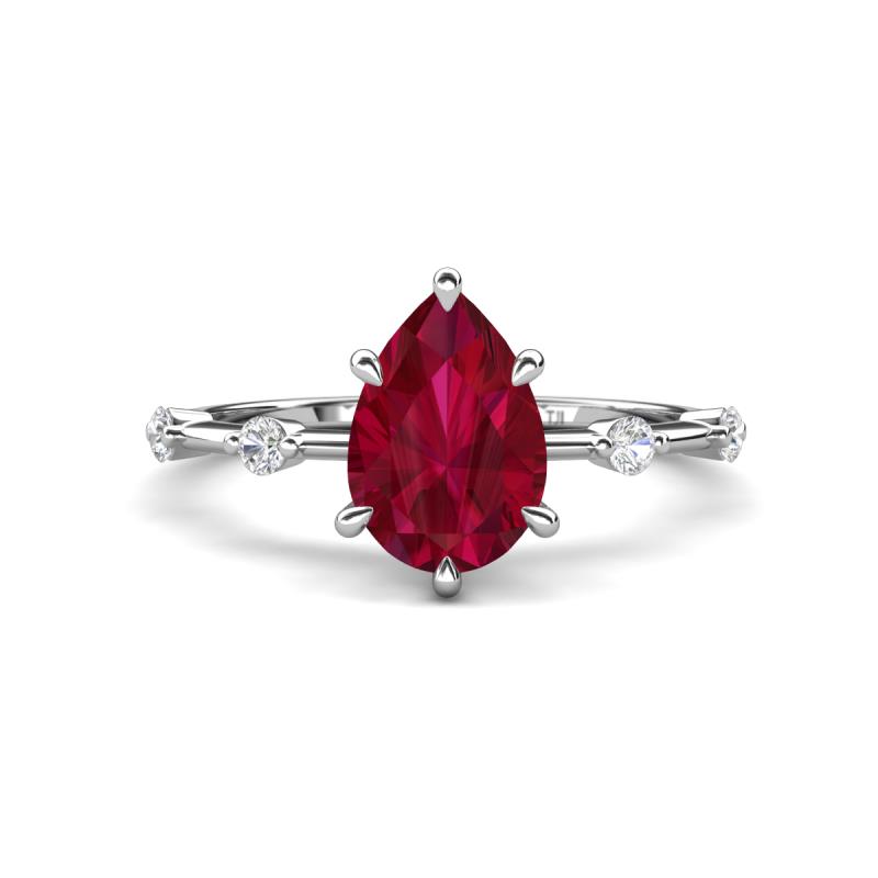 Nuria 1.74 ctw Pear Shape Created Ruby  (9X6 mm) accented Natural Diamonds Engagement Ring 