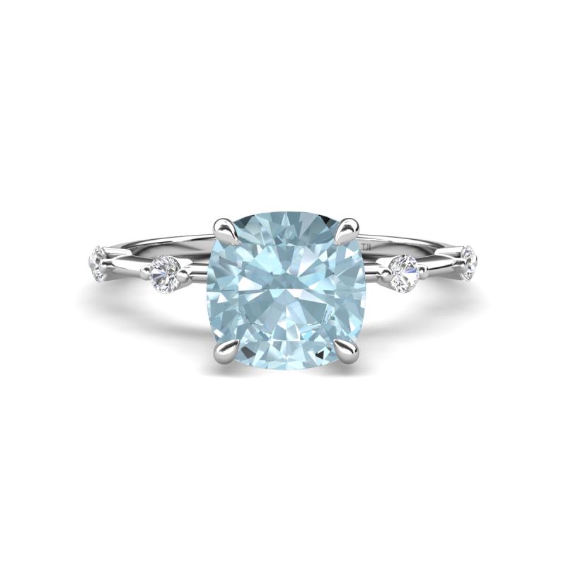 Nuria 2.11 ctw Cushion Shape Aquamarine (8.00 mm) accented Natural Diamonds Engagement Ring 