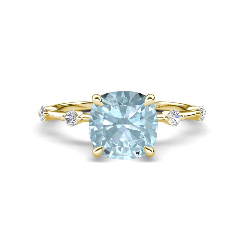 Nuria 2.11 ctw Cushion Shape Aquamarine (8.00 mm) accented Natural Diamonds Engagement Ring 