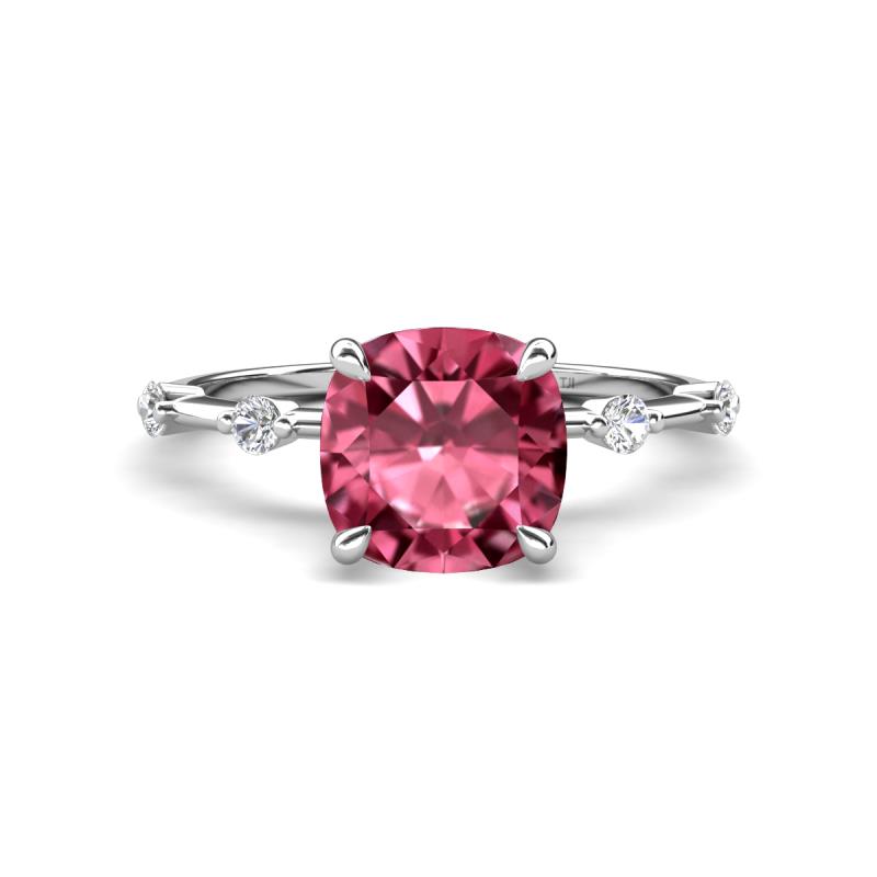 Nuria 2.11 ctw Cushion Shape Pink Tourmaline (8.00 mm) accented Natural Diamonds Engagement Ring 