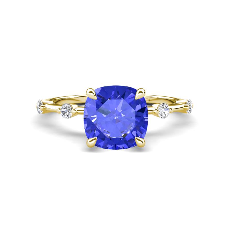 Nuria 1.91 ctw Cushion Shape Tanzanite (7.00 mm) accented Natural Diamonds Engagement Ring 