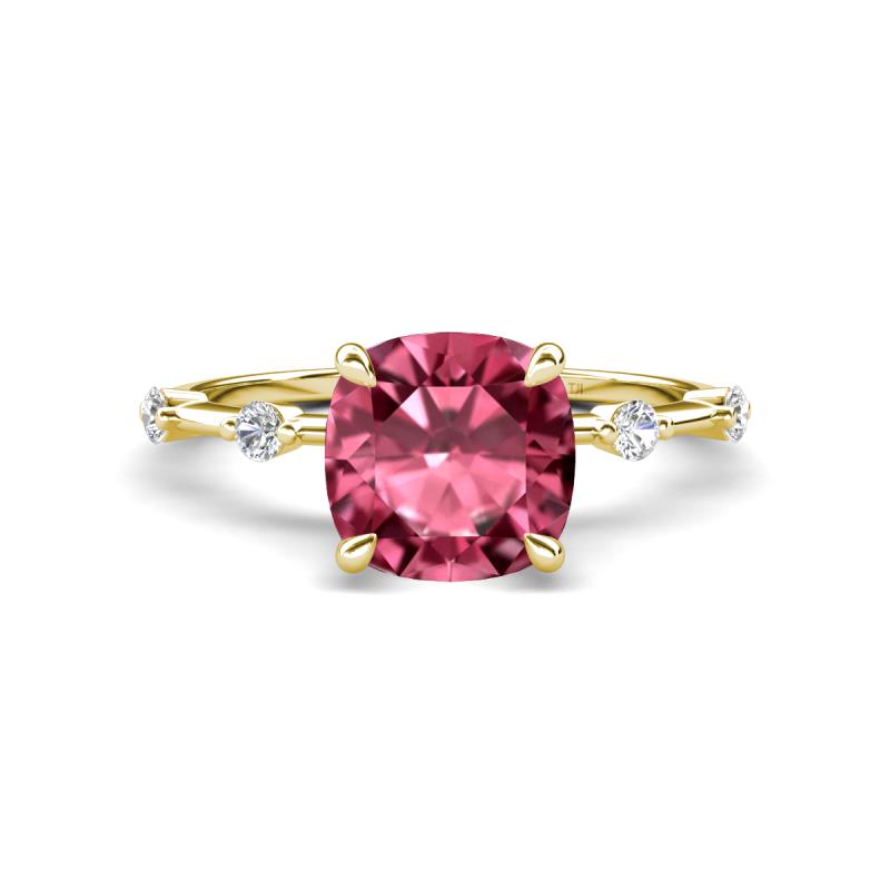 Nuria 1.61 ctw Cushion Shape Pink Tourmaline (7.00 mm) accented Natural Diamonds Engagement Ring 