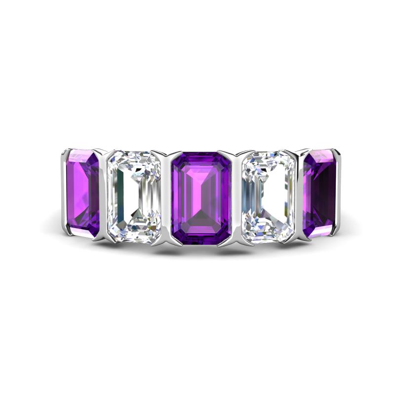 Brianna 3.20 ctw Emerald Shape Amethyst and Lab Grown Diamonds (6x4 mm) Five Stone Wedding Band 