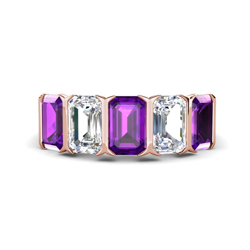 Brianna 3.20 ctw Emerald Shape Amethyst and Lab Grown Diamonds (6x4 mm) Five Stone Wedding Band 