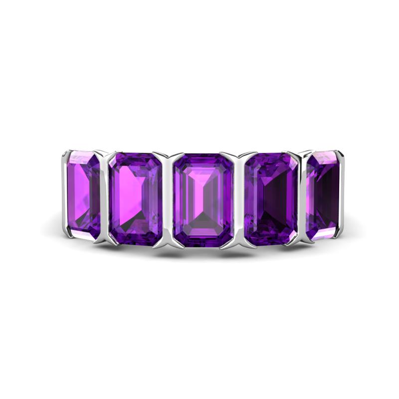 Brianna 3.00 ctw Emerald Shape Amethyst (6X4 mm) Five Stone Wedding Band 