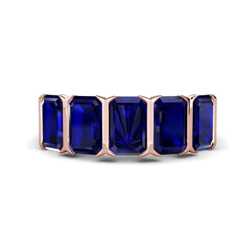 Brianna 3.50 ctw Emerald Shape Blue Sapphire (6X4 mm) Five Stone Wedding Band 