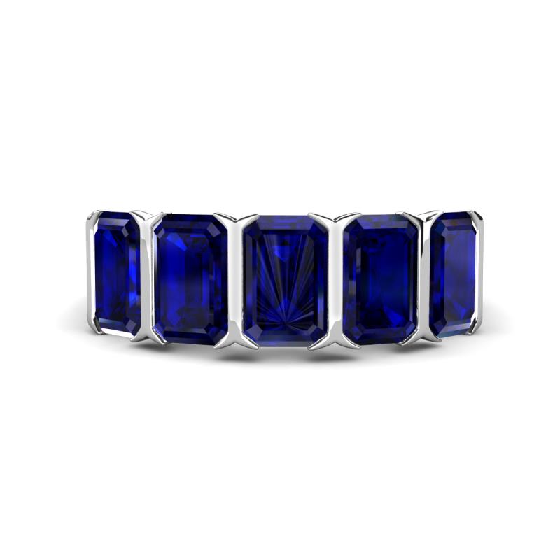 Brianna 3.50 ctw Emerald Shape Blue Sapphire (6X4 mm) Five Stone Wedding Band 