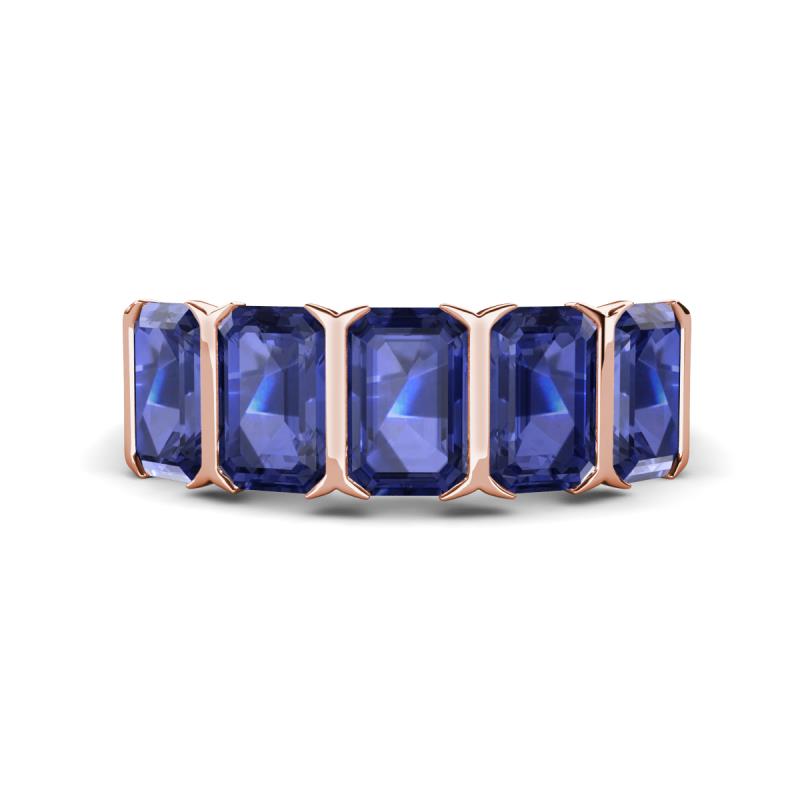 Brianna 2.75 ctw Emerald Shape Iolite (6X4 mm) Five Stone Wedding Band 