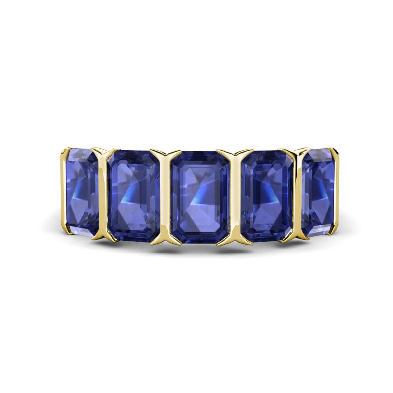 Brianna 2.75 ctw Emerald Shape Iolite (6X4 mm) Five Stone Wedding Band 