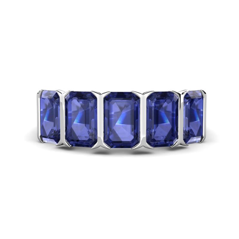 Brianna 2.75 ctw Emerald Shape Iolite (6X4 mm) Five Stone Wedding Band 