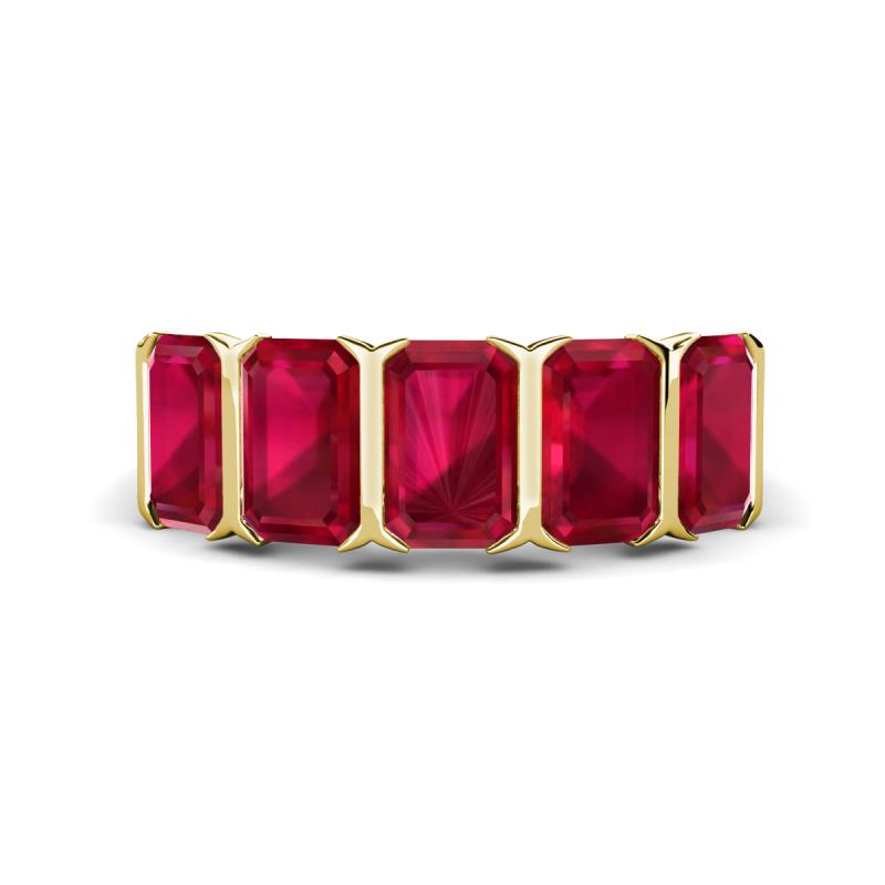 Brianna 3.00 ctw Emerald Shape Ruby (6X4 mm) Five Stone Wedding Band 