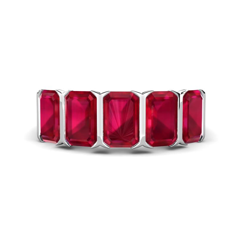 Brianna 3.00 ctw Emerald Shape Ruby (6X4 mm) Five Stone Wedding Band 