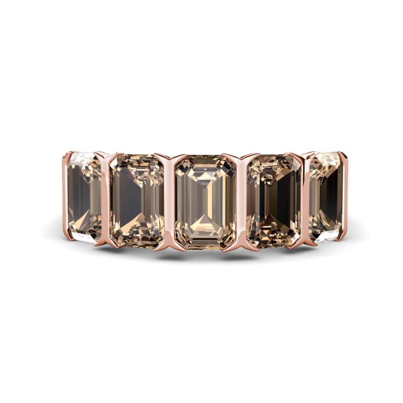 Brianna 2.75 ctw Emerald Shape Smoky Quartz (6X4 mm) Five Stone Wedding Band 