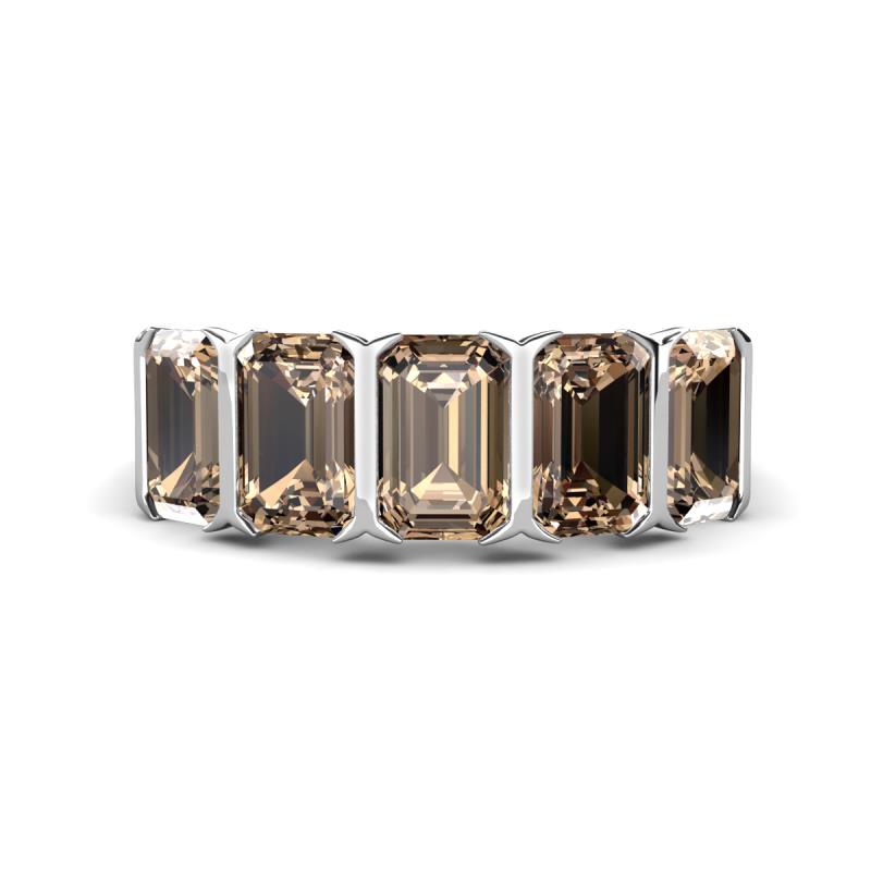 Brianna 2.75 ctw Emerald Shape Smoky Quartz (6X4 mm) Five Stone Wedding Band 