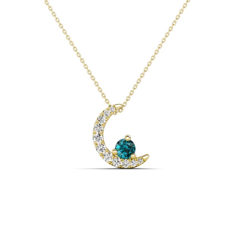 Lunara 0.22 ctw London Blue Topaz With Natural Diamonds Lunate Moon Pendant 