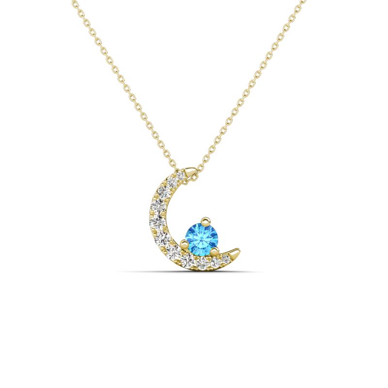 Lunara 0.20 ctw Blue Topaz With Natural Diamonds Lunate Moon Pendant 