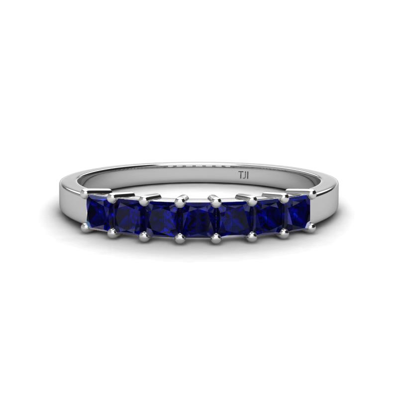 Erica 3.00 mm Princess Cut Blue Sapphire 7 Stone Wedding Band 