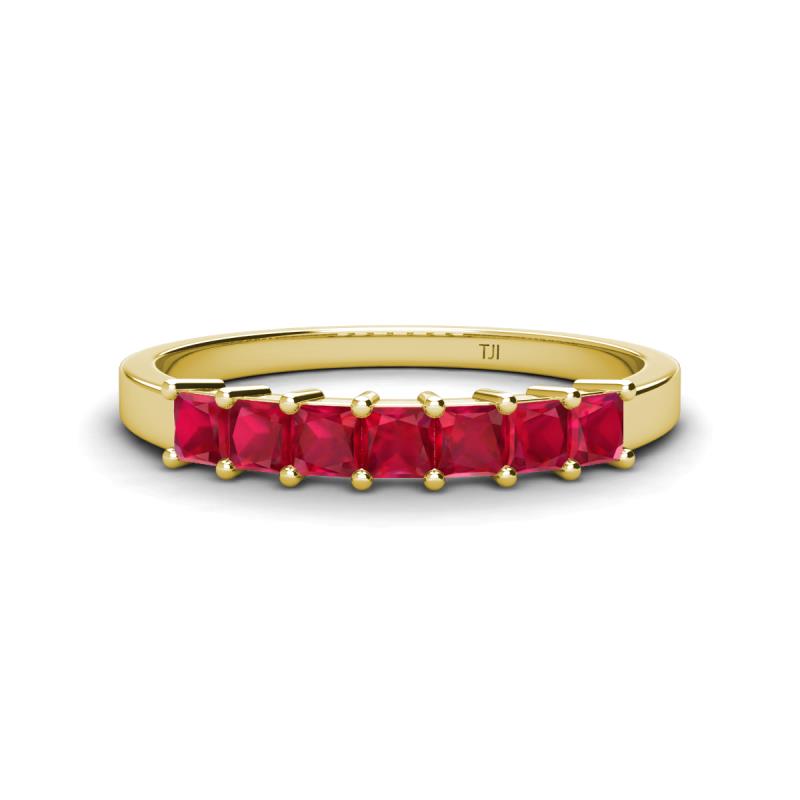 Erica 3.00 mm Princess Cut Ruby 7 Stone Wedding Band 