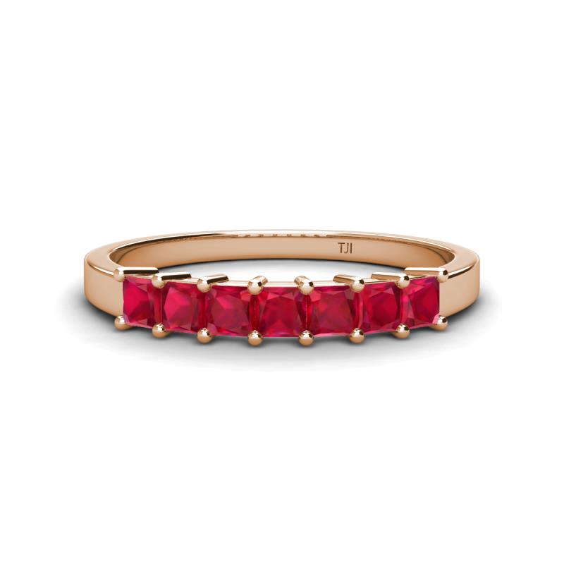 Erica 3.00 mm Princess Cut Ruby 7 Stone Wedding Band 