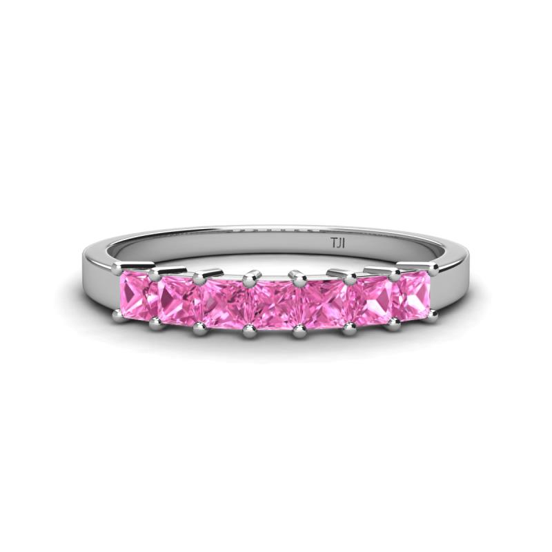 Erica 3.00 mm Princess Cut Pink Sapphire 7 Stone Wedding Band 