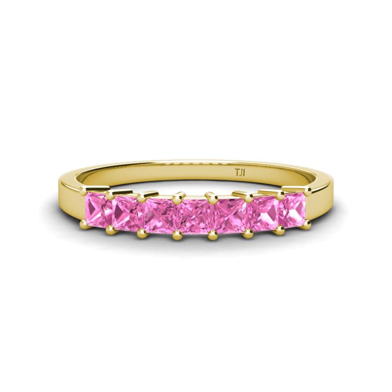 Erica 3.00 mm Princess Cut Pink Sapphire 7 Stone Wedding Band 