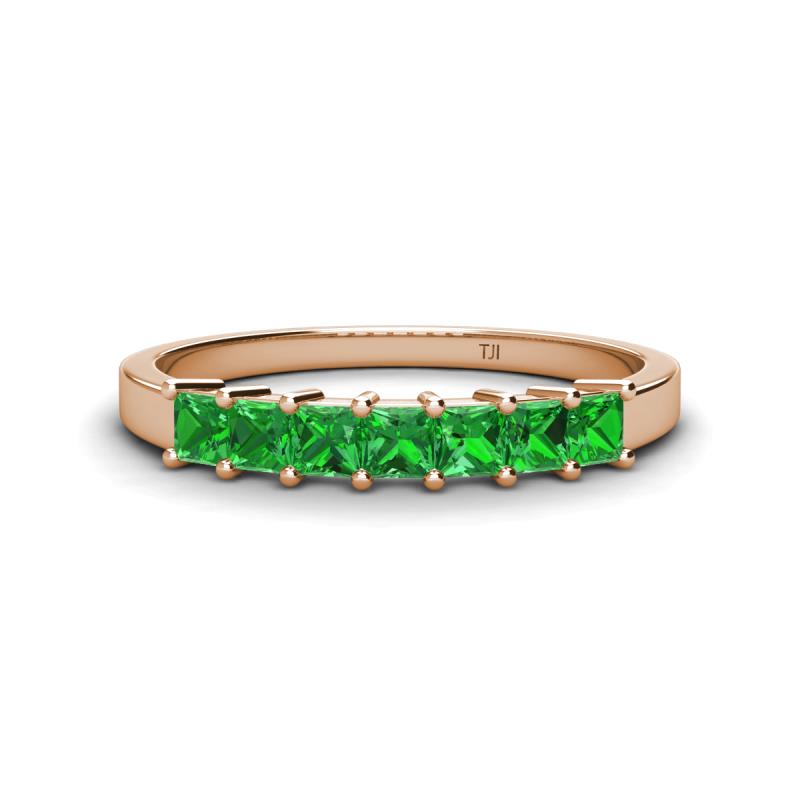 Erica 3.00 mm Princess Cut Green Garnet 7 Stone Wedding Band 