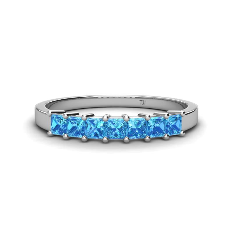 Erica 3.00 mm Princess Cut Blue Topaz 7 Stone Wedding Band 