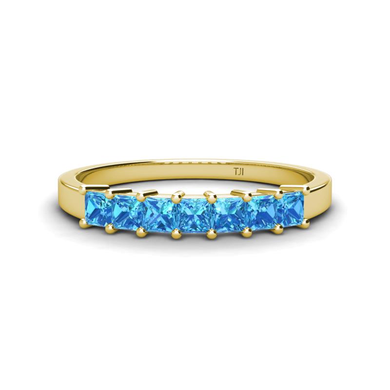 Erica 3.00 mm Princess Cut Blue Topaz 7 Stone Wedding Band 