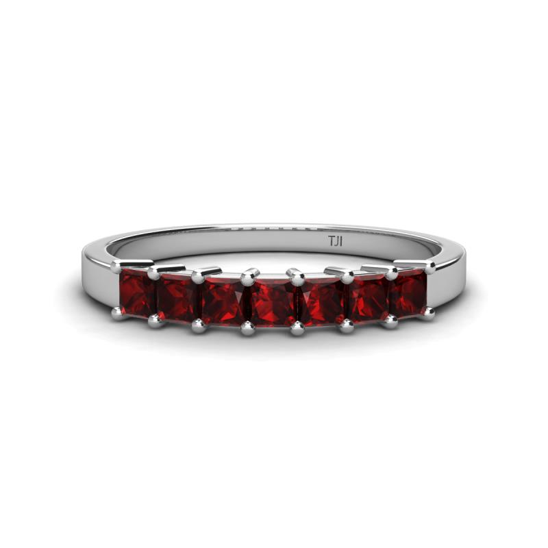 Erica 3.00 mm Princess Cut Red Garnet 7 Stone Wedding Band 