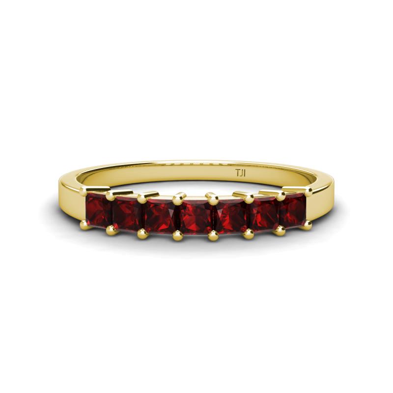 Erica 3.00 mm Princess Cut Red Garnet 7 Stone Wedding Band 