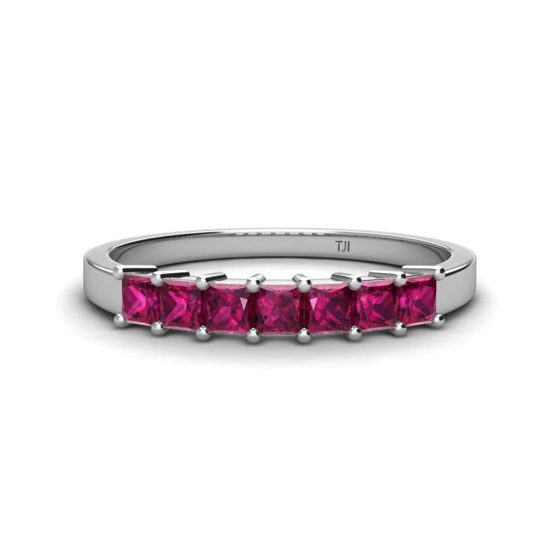 Erica 3.00 mm Princess Cut Rhodolite Garnet 7 Stone Wedding Band 