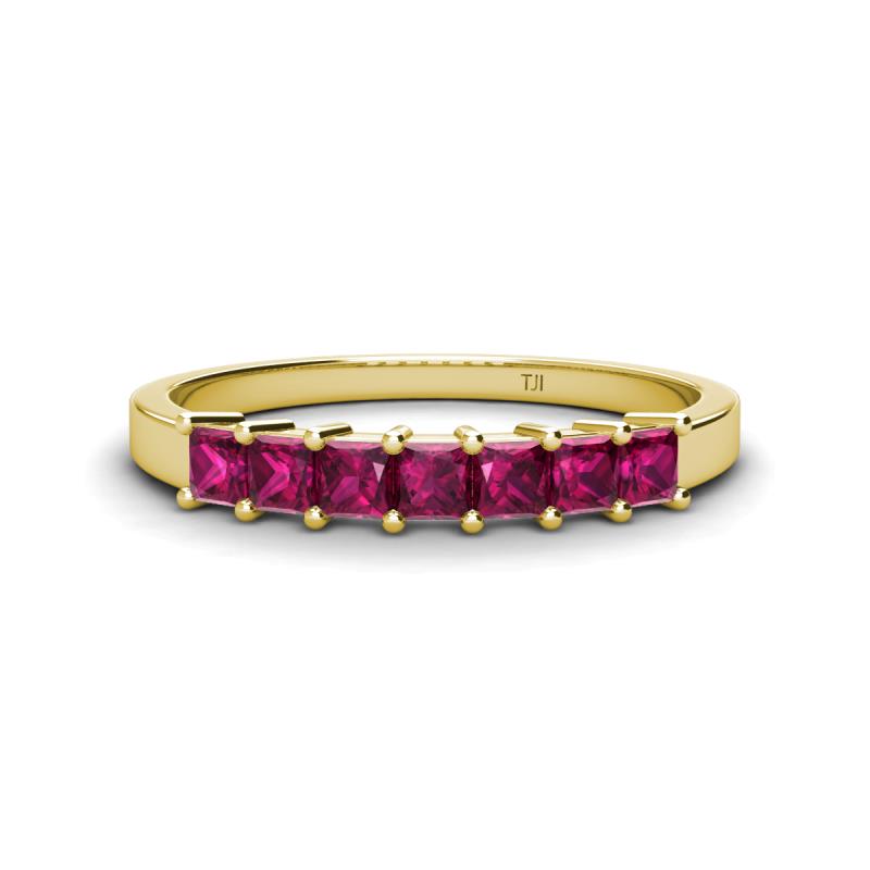 Erica 3.00 mm Princess Cut Rhodolite Garnet 7 Stone Wedding Band 